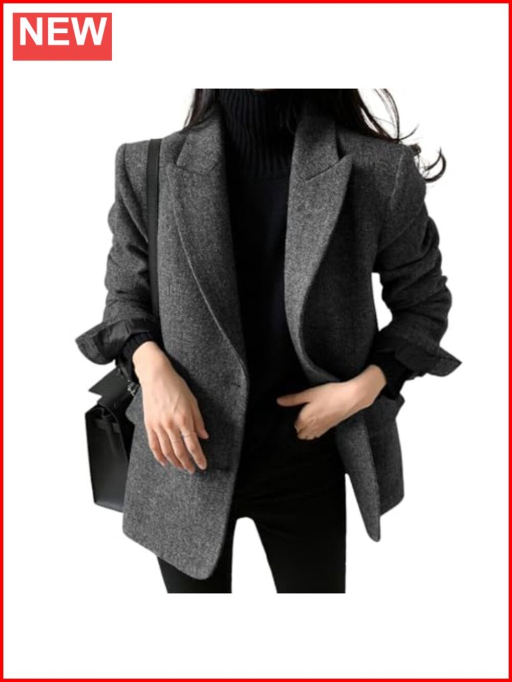 Women's Wool Blend Notch Lapel Blazer Jacket Work Office